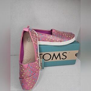 Toms Girls Youth Alpargata Pink Glitter Sparkle Glimmer Heart Shoes Size 5Y